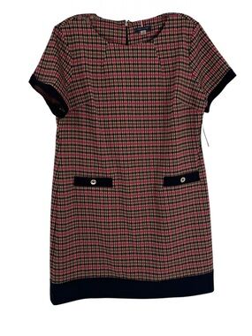 Tommy Hilfiger Women's Short Sleeve Plaid Dress NWT Size 18 Blue Pink tan